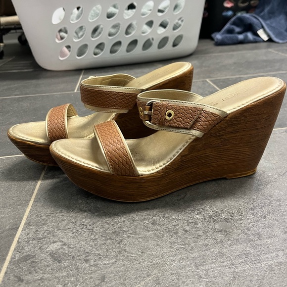 Nine West Gold and Brown Wedge Sandals - Picture 2 of 4
